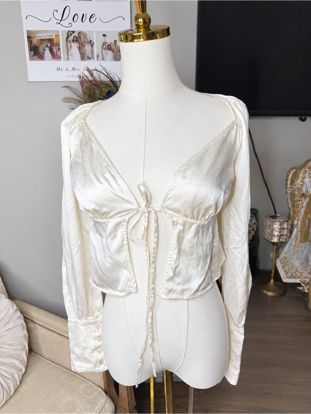 Silk Maison French Bow Puff Sleeve Blouse 100% 19MM Mulberry Silk